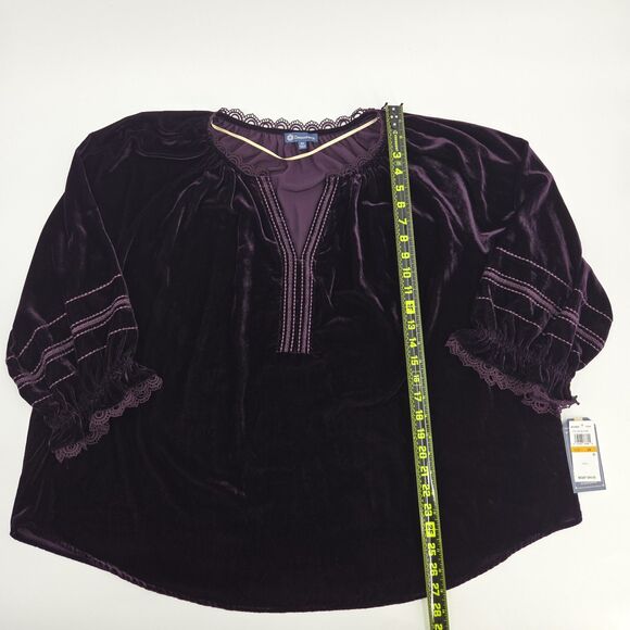 Democracy 3/4 Blouson Top Blouse Womens 3X Embroidered Velvet Boho Witchy Fairy - Picture 6 of 8